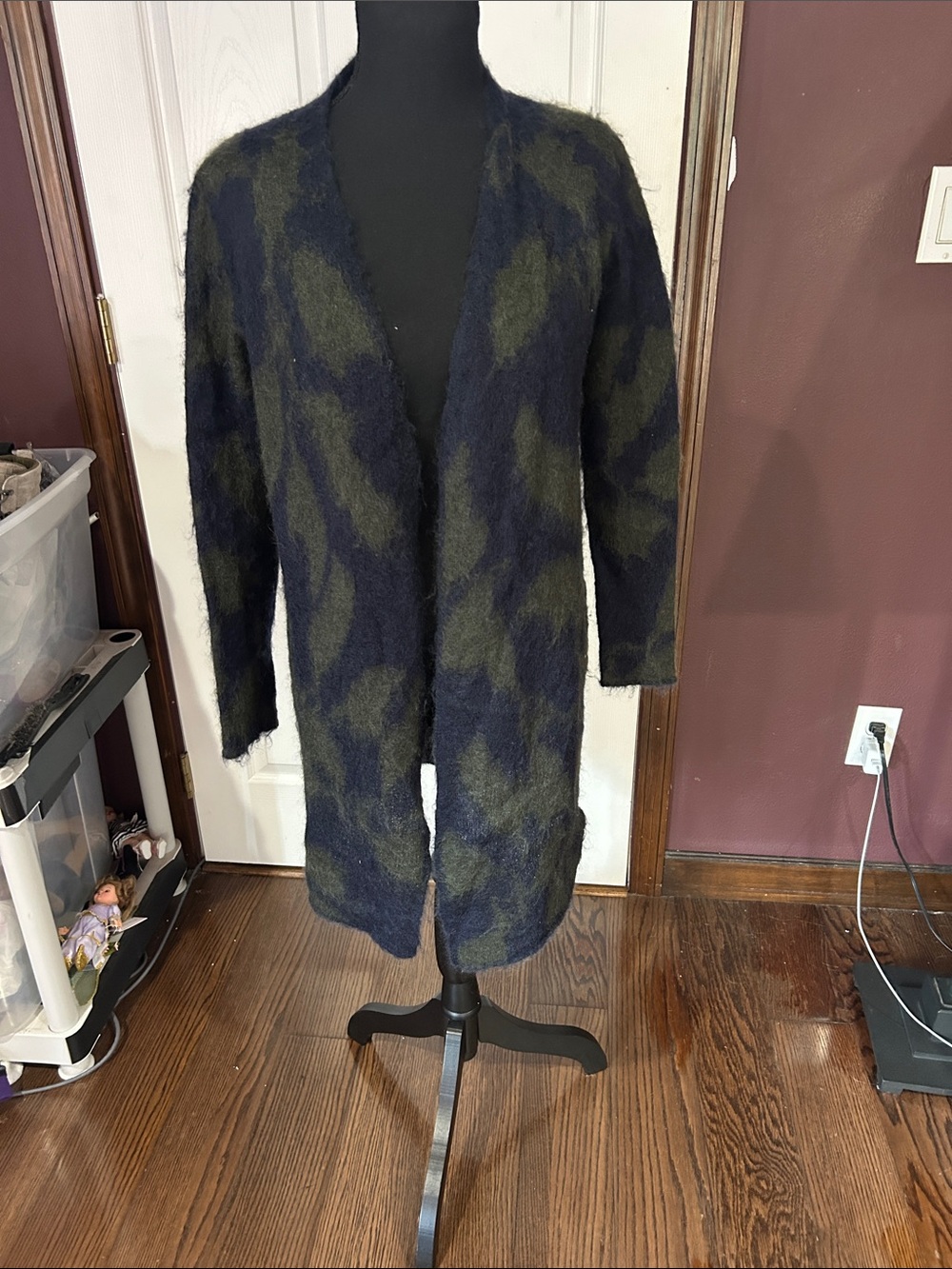 Like new COS Navy and Olive Open-Front Fuzzy mohair cardigan XS